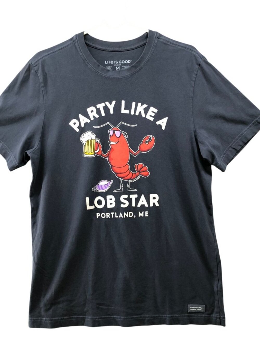 Life Is Good Party Like a Lobster Crusher Tee Mens M Short Sleeve Portland ME